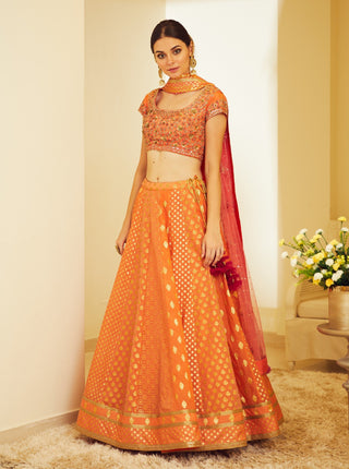 Shyam Narayan Prasad-Orange Embroidered Lehenga Set-INDIASPOPUP.COM
