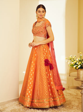Shyam Narayan Prasad-Orange Embroidered Lehenga Set-INDIASPOPUP.COM