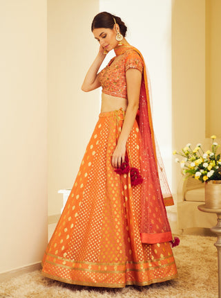 Shyam Narayan Prasad-Orange Embroidered Lehenga Set-INDIASPOPUP.COM