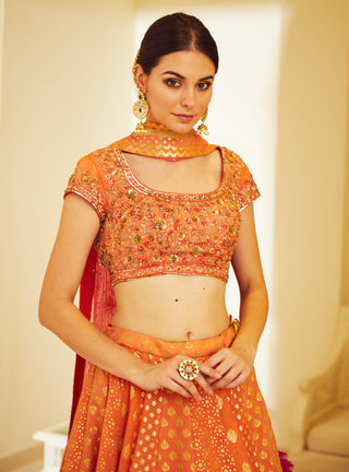 Shyam Narayan Prasad-Orange Embroidered Lehenga Set-INDIASPOPUP.COM
