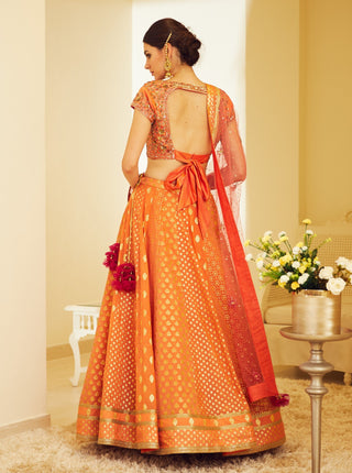 Shyam Narayan Prasad-Orange Embroidered Lehenga Set-INDIASPOPUP.COM