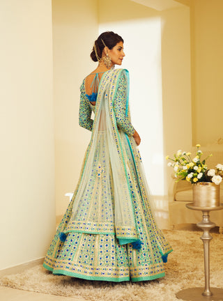 Shyam Narayan Prasad-Blue Embroidered Lehenga Set-INDIASPOPUP.COM