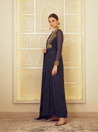 Shyam Narayan Prasad-Navy Blue Anarkali Set-INDIASPOPUP.COM