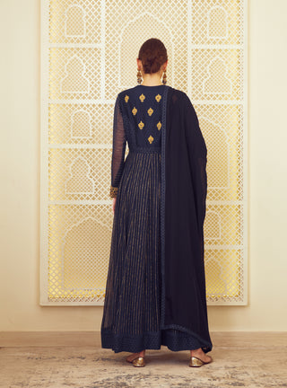 Shyam Narayan Prasad-Navy Blue Anarkali Set-INDIASPOPUP.COM