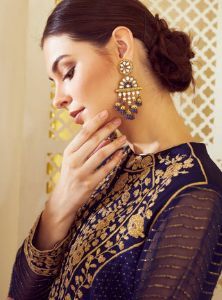 Shyam Narayan Prasad-Navy Blue Anarkali Set-INDIASPOPUP.COM