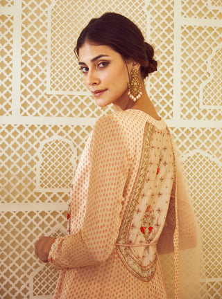 Shyam Narayan Prasad-Beige Printed Anarkali Set-INDIASPOPUP.COM