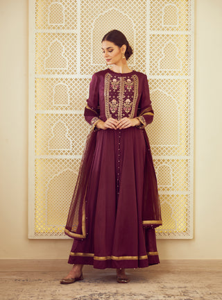 Shyam Narayan Prasad-Wine Anarkali With Trouser-INDIASPOPUP.COM
