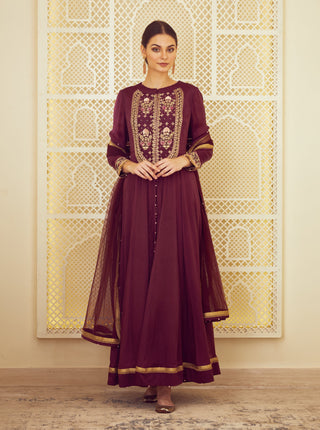 Shyam Narayan Prasad-Wine Anarkali With Trouser-INDIASPOPUP.COM
