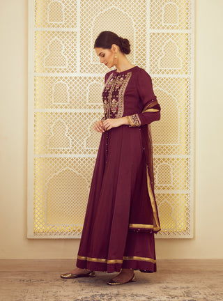 Shyam Narayan Prasad-Wine Anarkali With Trouser-INDIASPOPUP.COM