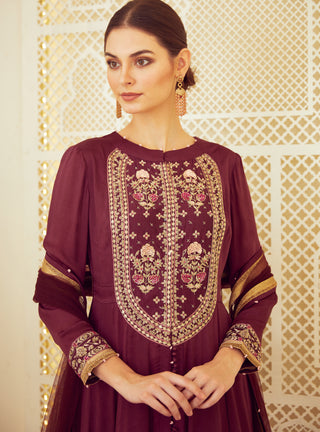 Shyam Narayan Prasad-Wine Anarkali With Trouser-INDIASPOPUP.COM