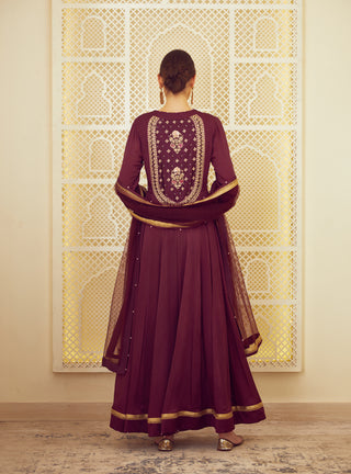Shyam Narayan Prasad-Wine Anarkali With Trouser-INDIASPOPUP.COM