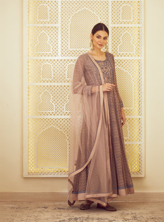 Shyam Narayan Prasad-Light Neutral Pink Anarkali Set-INDIASPOPUP.COM