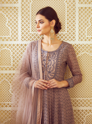 Shyam Narayan Prasad-Light Neutral Pink Anarkali Set-INDIASPOPUP.COM
