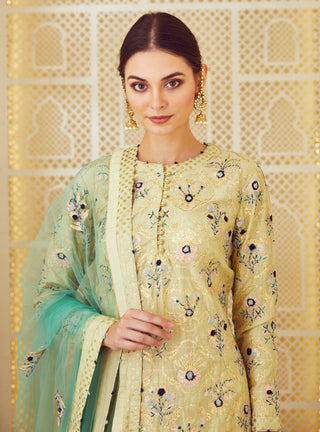 Shyam Narayan Prasad-Lemon Green Kurti And Skirt Set-INDIASPOPUP.COM