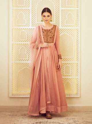 Shyam Narayan Prasad-Old Rose Pink Anarkali Set-INDIASPOPUP.COM