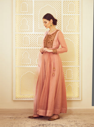 Shyam Narayan Prasad-Old Rose Pink Anarkali Set-INDIASPOPUP.COM