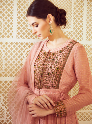 Shyam Narayan Prasad-Old Rose Pink Anarkali Set-INDIASPOPUP.COM