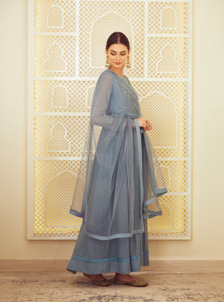 Shyam Narayan Prasad-Blue Grey Anarkali Set-INDIASPOPUP.COM