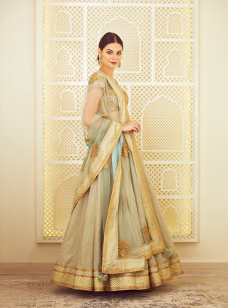 Shyam Narayan Prasad-Sea Green Embroidered Lehenga Set-INDIASPOPUP.COM