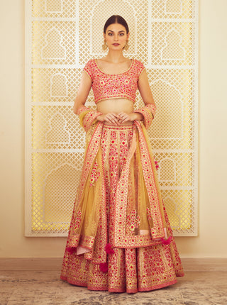 Shyam Narayan Prasad-Red & Pink Embroidered Lehenga Set-INDIASPOPUP.COM