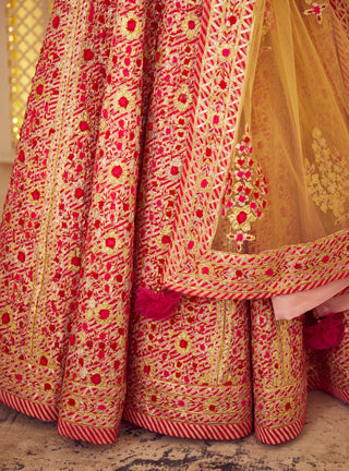 Shyam Narayan Prasad-Red & Pink Embroidered Lehenga Set-INDIASPOPUP.COM