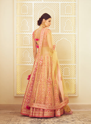 Shyam Narayan Prasad-Red & Pink Embroidered Lehenga Set-INDIASPOPUP.COM