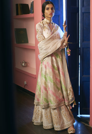 Rar Studio-Ivory & Pink Green Anarkali Set-INDIASPOPUP.COM