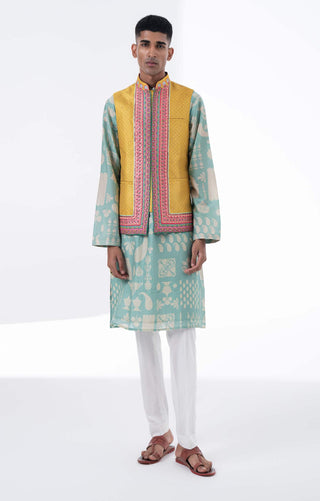 Siddhartha Bansal-Sea Surf Printed Kurta Bundi Set-INDIASPOPUP.COM
