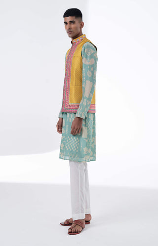 Siddhartha Bansal-Sea Surf Printed Kurta Bundi Set-INDIASPOPUP.COM