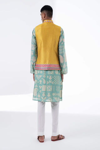 Siddhartha Bansal-Sea Surf Printed Kurta Bundi Set-INDIASPOPUP.COM