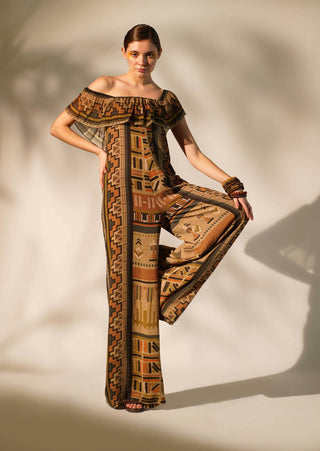 Nikita Mhaisalkar-Green Aztec Print Jumpsuit-INDIASPOPUP.COM