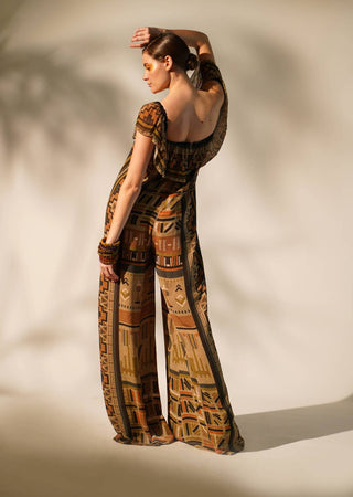 Nikita Mhaisalkar-Green Aztec Print Jumpsuit-INDIASPOPUP.COM