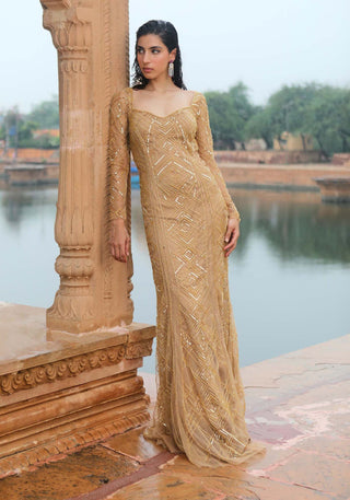 Jigar Mali-Gold Embellished Gown-INDIASPOPUP.COM