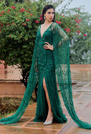 Jigar Mali-Emerald Green Gown-INDIASPOPUP.COM