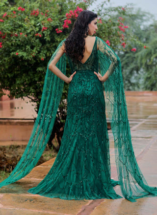 Jigar Mali-Emerald Green Gown-INDIASPOPUP.COM