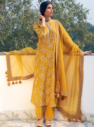 Rar Studio-Mustard Embroidered Kurta Set-INDIASPOPUP.COM