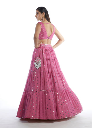 Vvani By Vani Vats-Dark Blush Tier Lehenga-INDIASPOPUP.COM