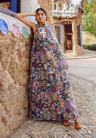 Aisha Rao-Blue Embellished Sleeveless Gown-INDIASPOPUP.COM