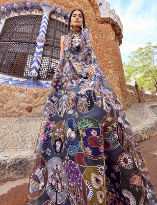 Aisha Rao-Blue Embellished Sleeveless Gown-INDIASPOPUP.COM