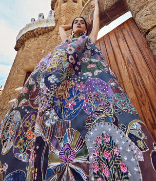 Aisha Rao-Blue Embellished Sleeveless Gown-INDIASPOPUP.COM