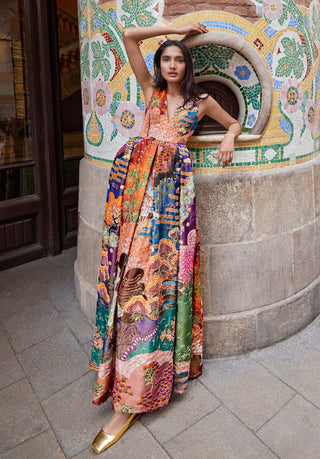 Aisha Rao-Orange Embellished Sleeveless Gown-INDIASPOPUP.COM