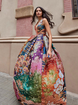 Aisha Rao-Orange Embellished Sleeveless Gown-INDIASPOPUP.COM