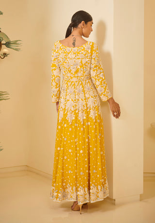 Varun Bahl-Yellow Circular Embroidered Gown-INDIASPOPUP.COM