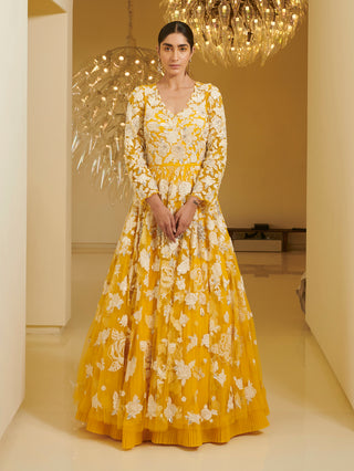Varun Bahl-Yellow Circular Embroidered Gown-INDIASPOPUP.COM