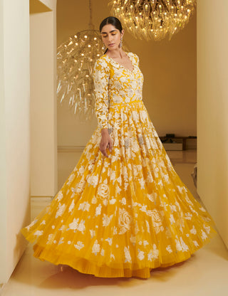 Varun Bahl-Yellow Circular Embroidered Gown-INDIASPOPUP.COM