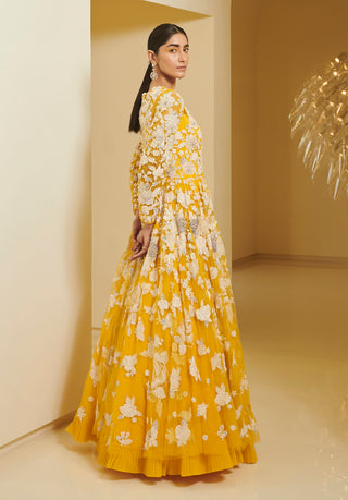 Varun Bahl-Yellow Circular Embroidered Gown-INDIASPOPUP.COM
