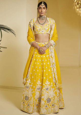Varun Bahl-Yellow Embellished Kali Lehenga Set-INDIASPOPUP.COM