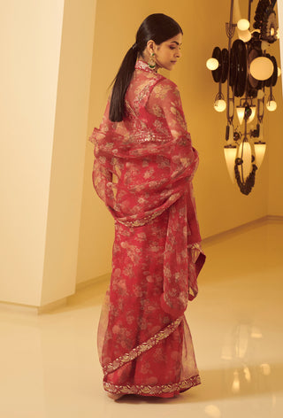 Varun Bahl-Fuchia Pink Embroidered Saree With Belt-INDIASPOPUP.COM