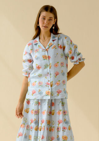 Pozruh-Iris Blue Shirt Top-INDIASPOPUP.COM