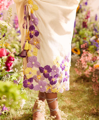 Chandrima-Ivory Pansy Gathered Skirt-INDIASPOPUP.COM
